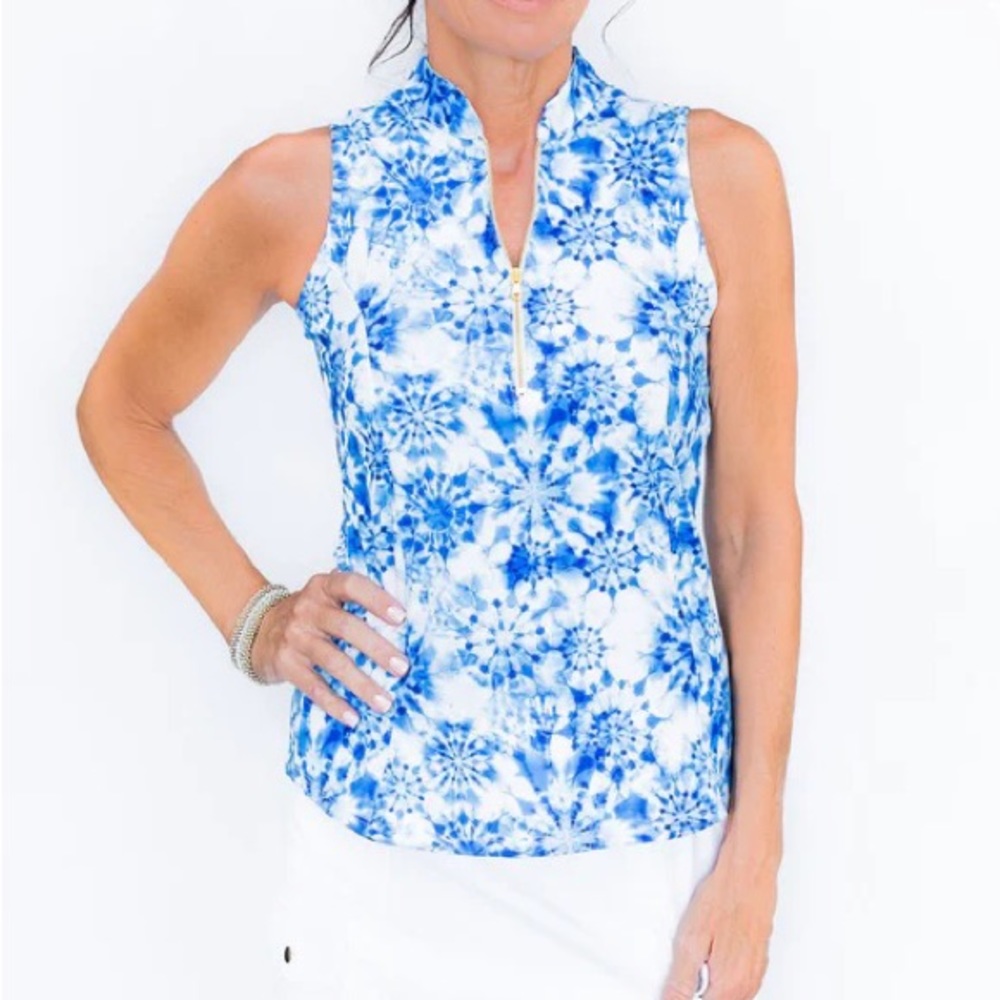 Amy Sport Blue White Tie Dye Frontline Tank Top Size Medium